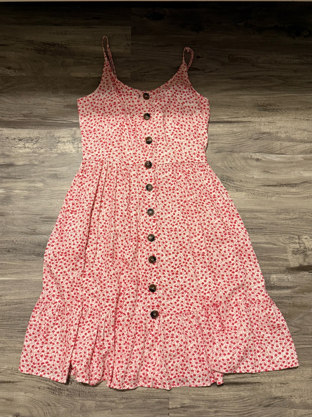Japna White Dress with Red Floral Print and Button Front